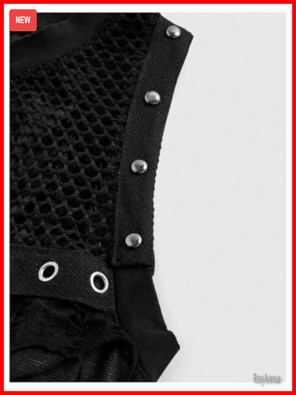 Goth Sheer Studded Crop Tank Top Lace Up Distressed Punk Going Out Top - Picture 5 of 5